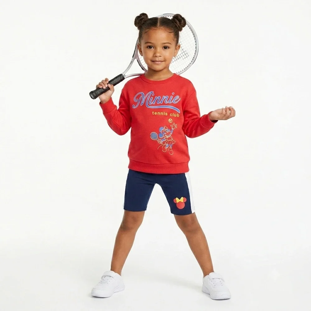 Disney Minnie Mouse Tennis Club Girls Sweatshirt Bike Shorts 2-Pc Set Size 5 NWT